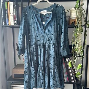 Elegant Blue Eyelet Dress